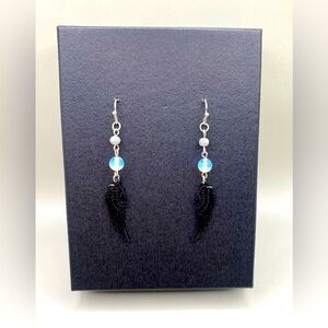 🌚🦢Opalite Black Wing Earrings